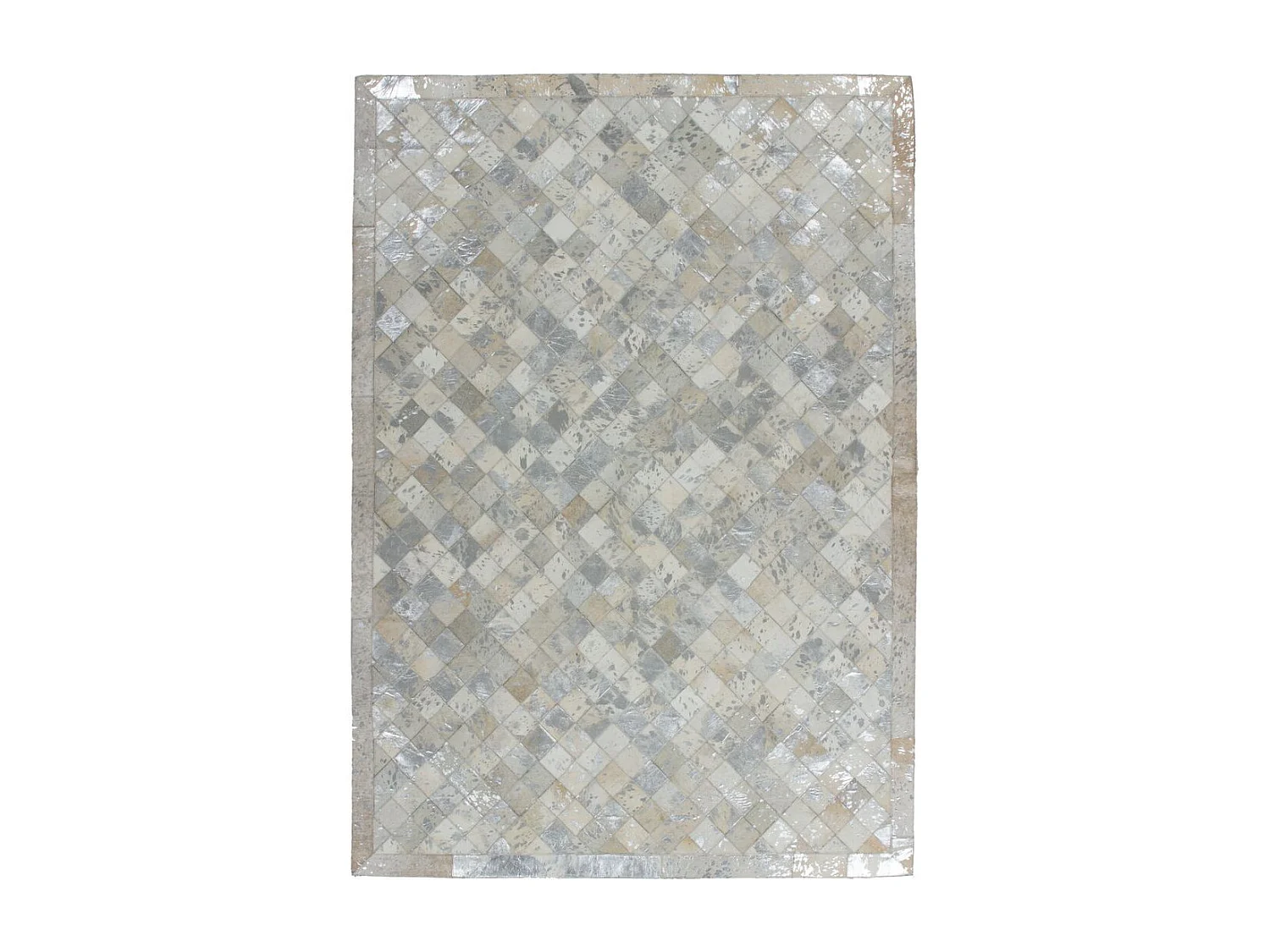 Tapis en Cuir Effet Mosaïque "Lavish" Gris & Argent 120 x 170 cm