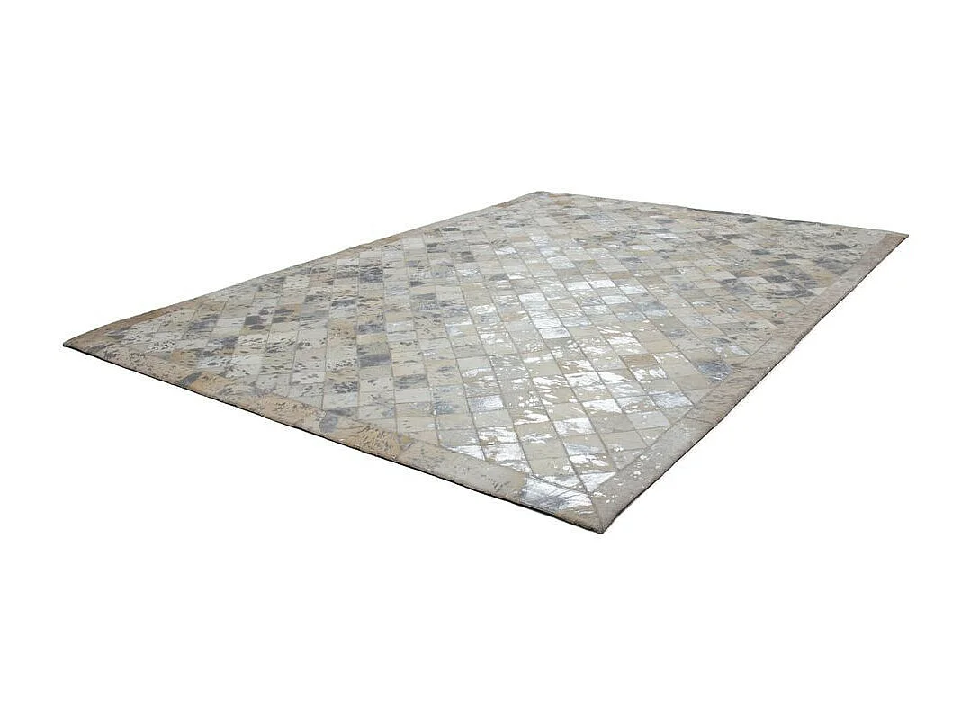 Tapis en Cuir Effet Mosaïque "Lavish" Gris & Argent 120 x 170 cm