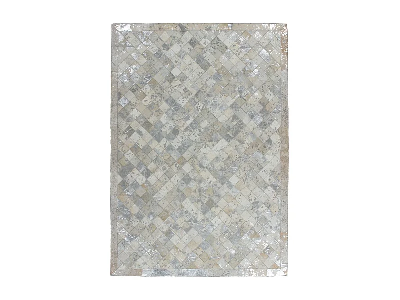 Tapis en Cuir Effet Mosaïque "Lavish" Gris & Argent 120 x 170 cm