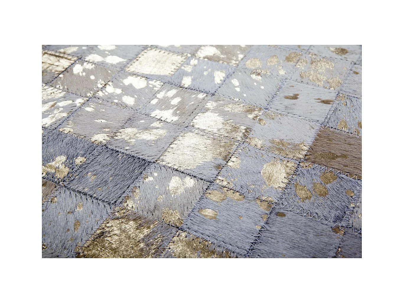 Tapis Patchwork en Cuir "Rocket" Ivoire & Or 120 x 170 cm