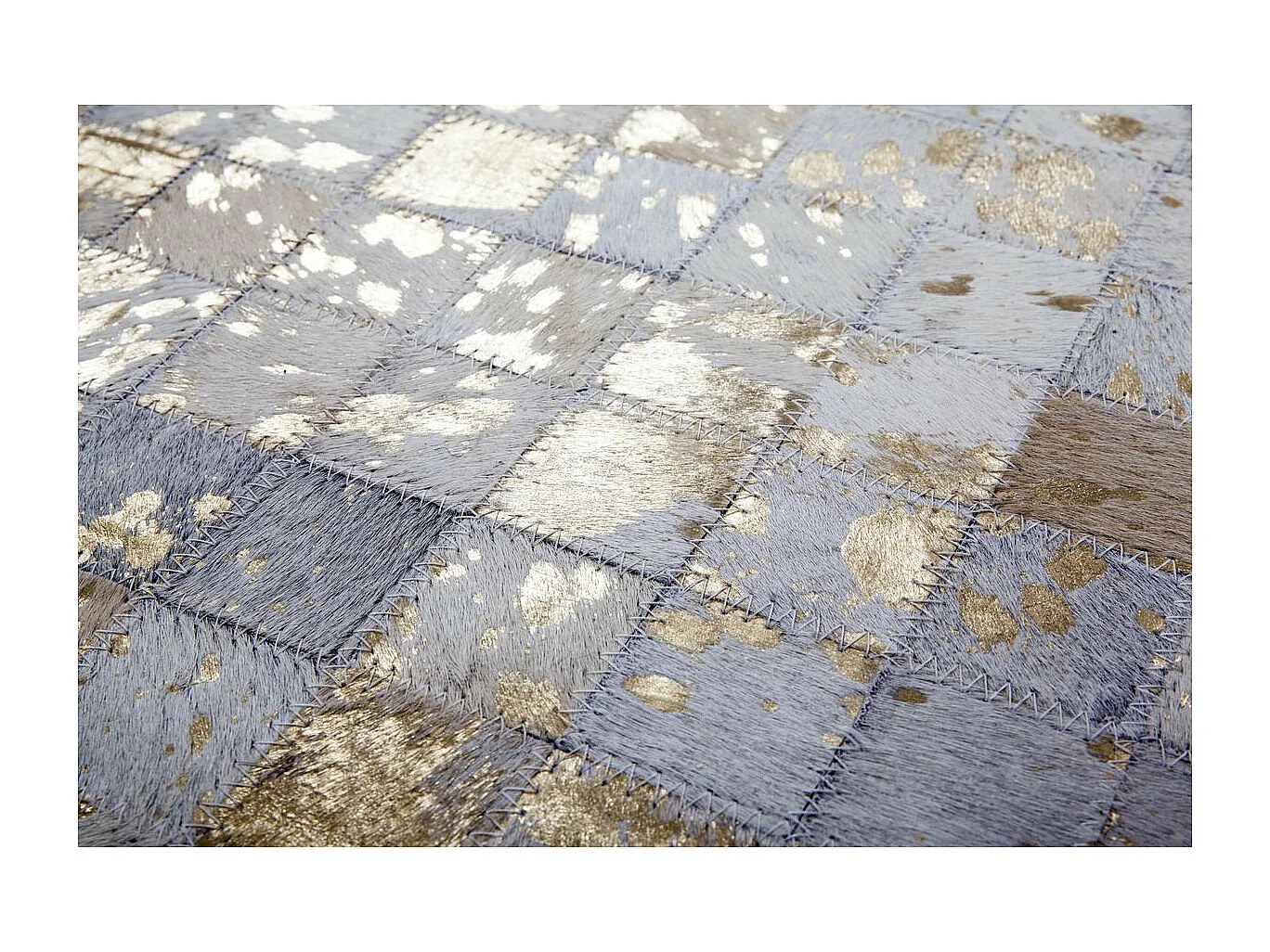 Tapis Patchwork en Cuir "Rocket" Ivoire & Or 120 x 170 cm