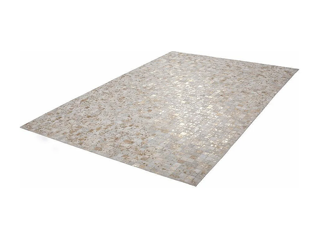 Tapis Patchwork en Cuir "Rocket" Ivoire & Or 120 x 170 cm