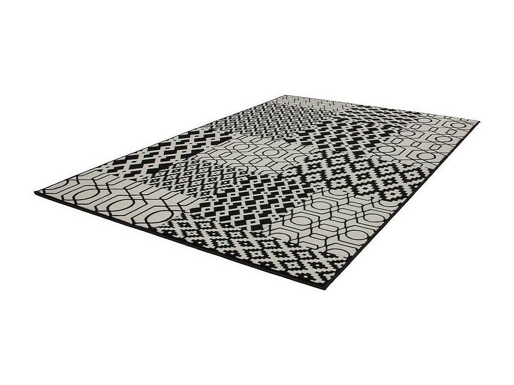 Tapis Tissé Géométrique à Poils Courts "Lina" Noir 200 x 290 cm