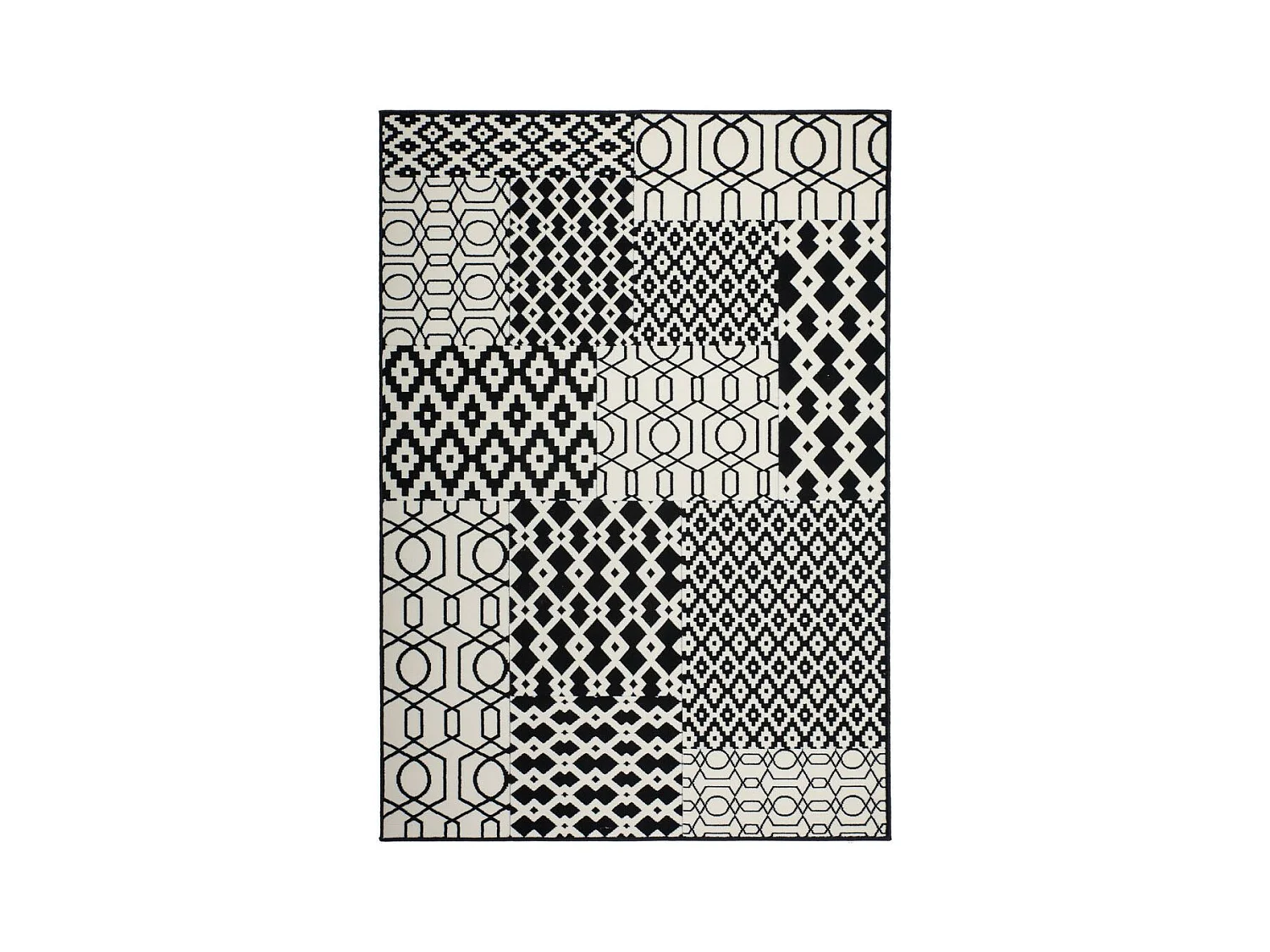 Tapis Tissé Géométrique à Poils Courts "Lina" Noir 200 x 290 cm