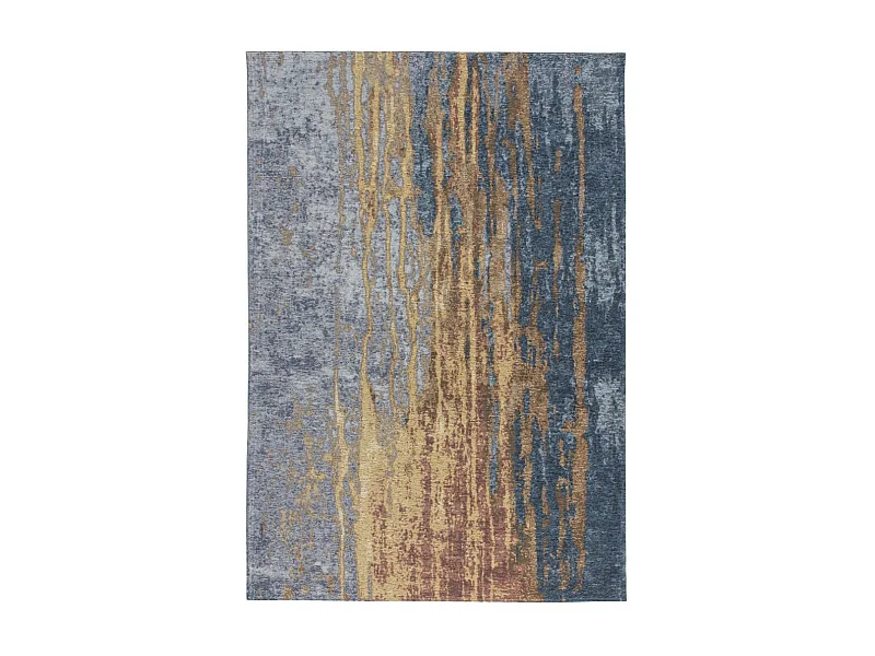 Tapis Vintage à Poils Courts "Blaze" Bleu & Beige 155 x 230 cm