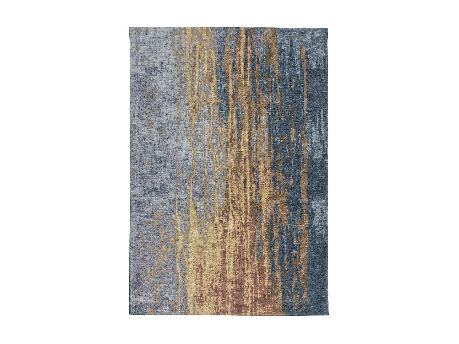 Tapis Vintage à Poils Courts "Blaze" Bleu & Beige 155 x 230 cm