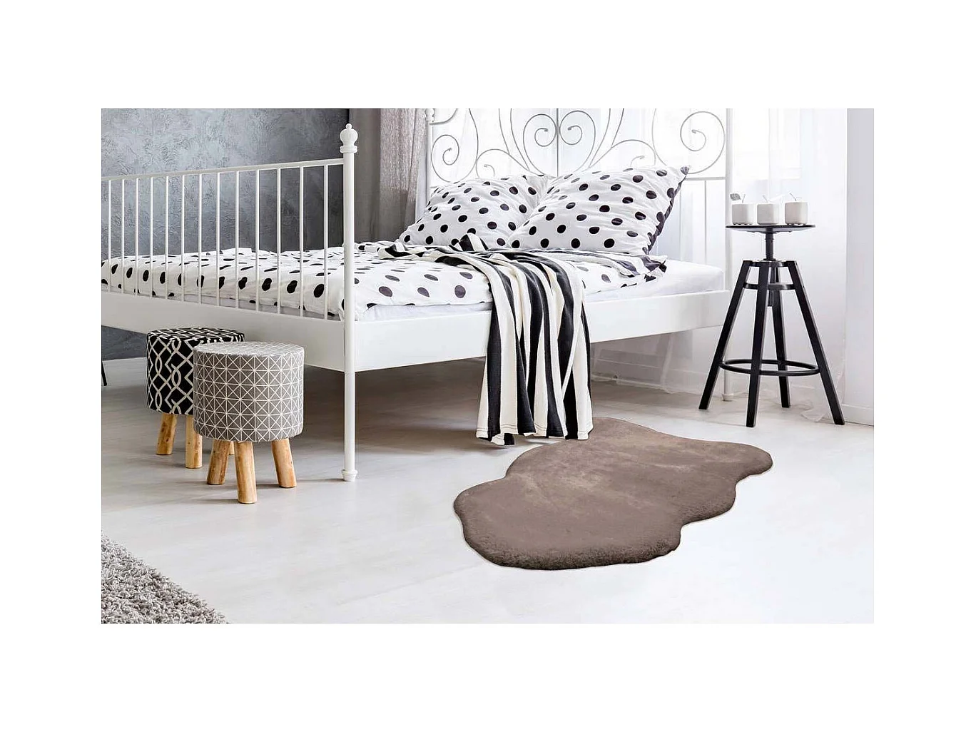 Tapis Uni Doux Poils Longs "Rabbit" 60x90cm Taupe