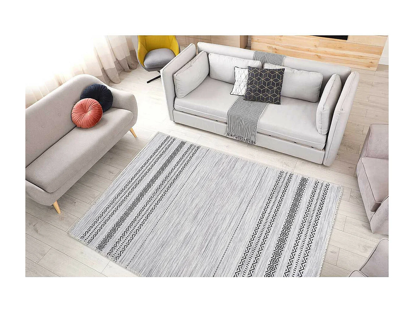 Tapis Tissé Imprimé à Poils Plats "Maya" Gris 120 x 180 cm