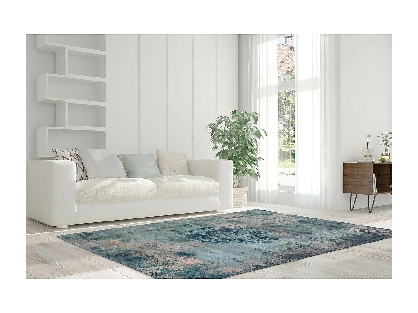 Tapis Rétro à Poils Courts "Vintage" Bleu Pétrole 160 x 230 cm