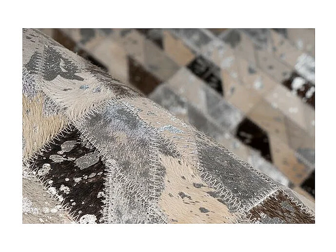 Tapis Fait Main en Cuir "Lavin V" Argent & Multicolore 160 x 230 cm