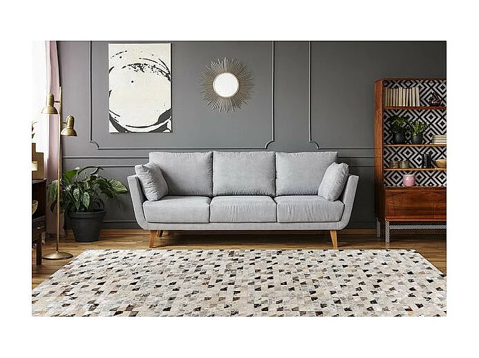 Tapis Fait Main en Cuir "Lavin V" Argent & Multicolore 160 x 230 cm