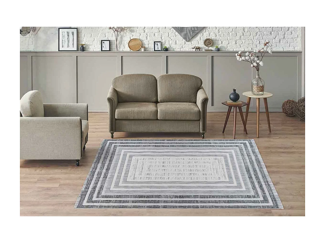 Tapis Tissé Géométrique "Sarai" Gris 120 x 170 cm