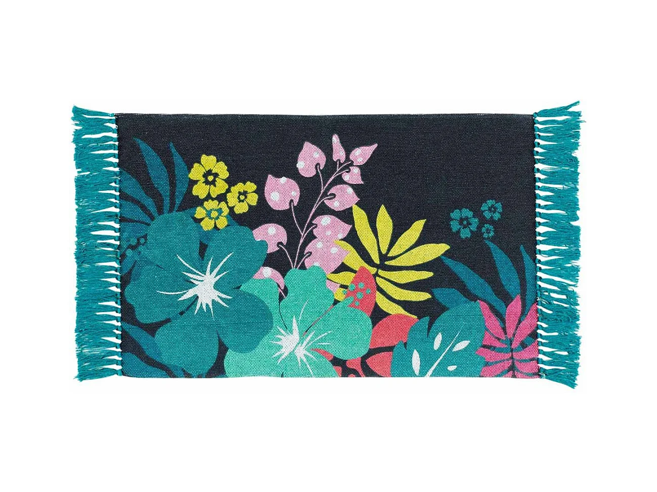 Tapis Imprimé à Franges "Hawaï" 50x80cm Bleu