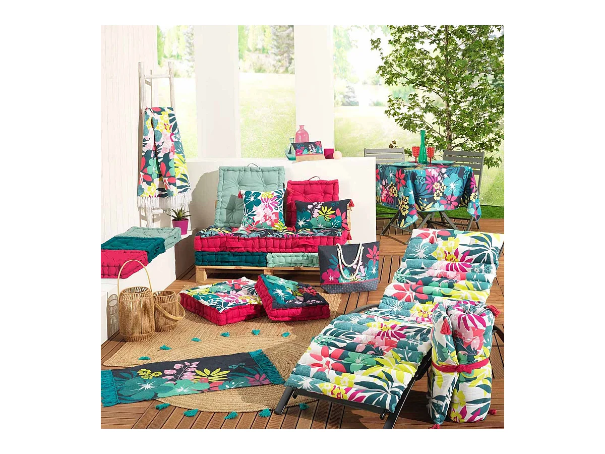 Tapis Imprimé à Franges "Hawaï" 50x80cm Bleu