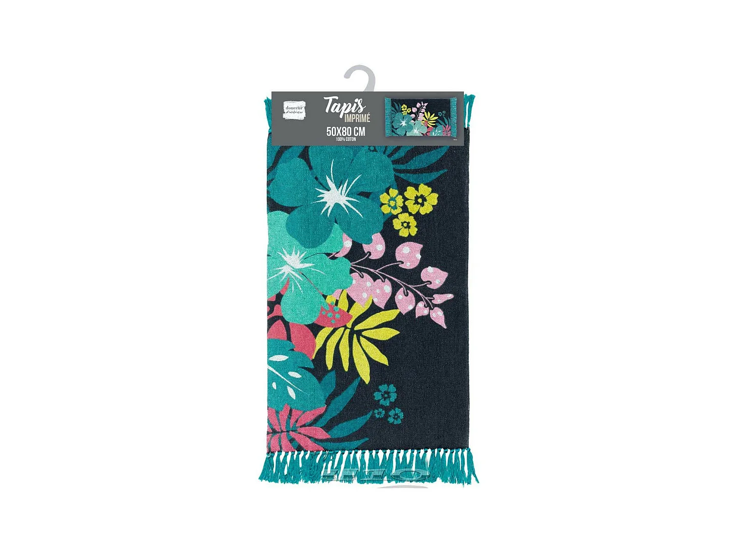 Tapis Imprimé à Franges "Hawaï" 50x80cm Bleu