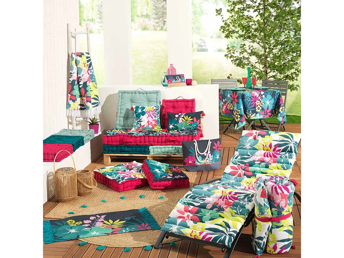 Tapis Imprimé à Franges "Hawaï" 50x80cm Bleu