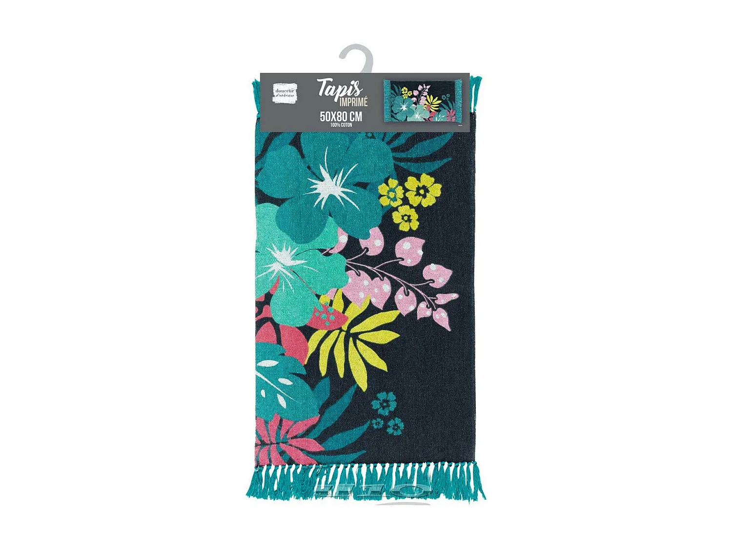 Tapis Imprimé à Franges "Hawaï" 50x80cm Bleu