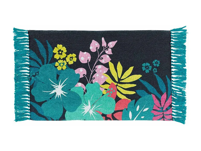 Tapis Imprimé à Franges "Hawaï" 50x80cm Bleu