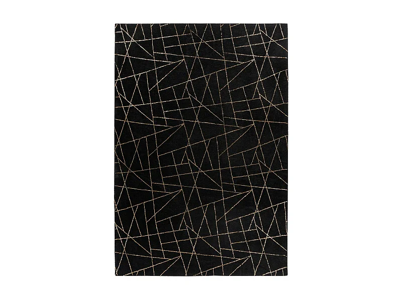 Tapis Géométrique à Poils Longs "Bijou" Noir & Or 200 x 290 cm