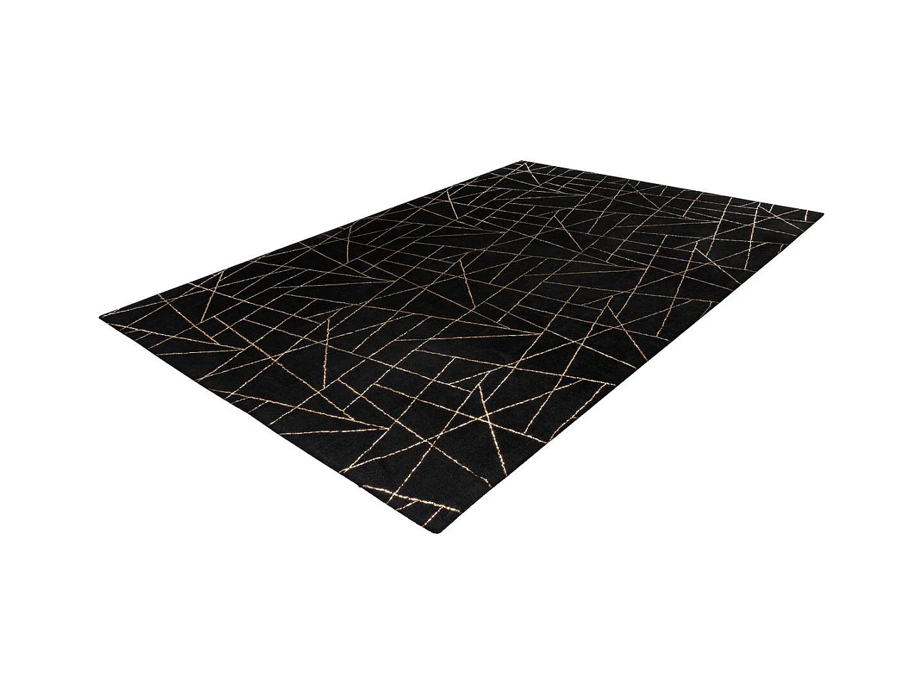 Tapis Géométrique à Poils Longs "Bijou" Noir & Or 200 x 290 cm