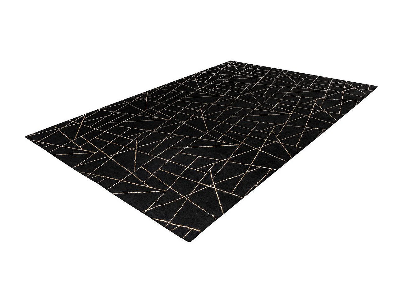 Tapis Géométrique à Poils Longs "Bijou" Noir & Or 200 x 290 cm