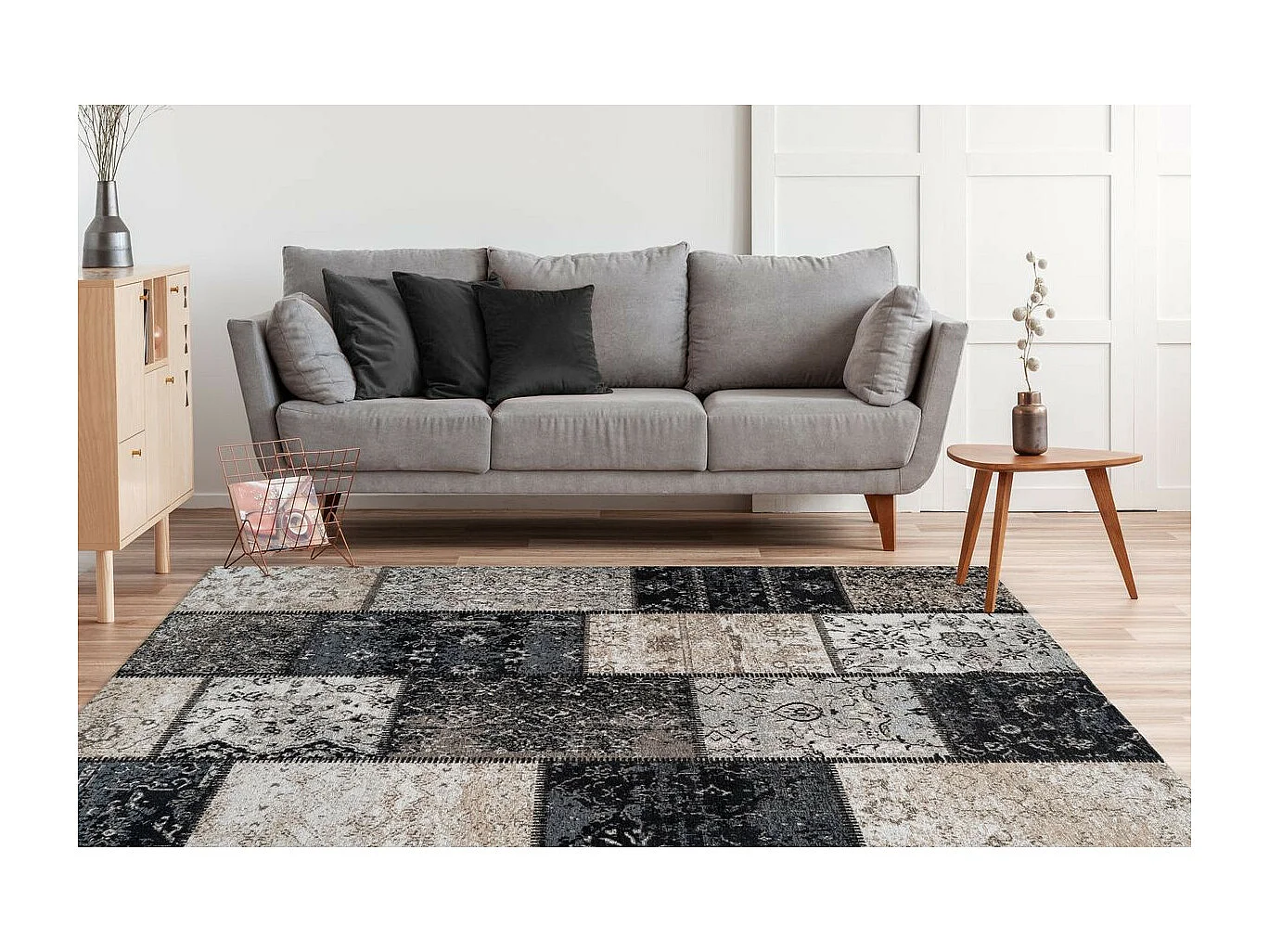 Tapis Vintage à Poils Courts "Cambodia" Argent 120 x 170 cm