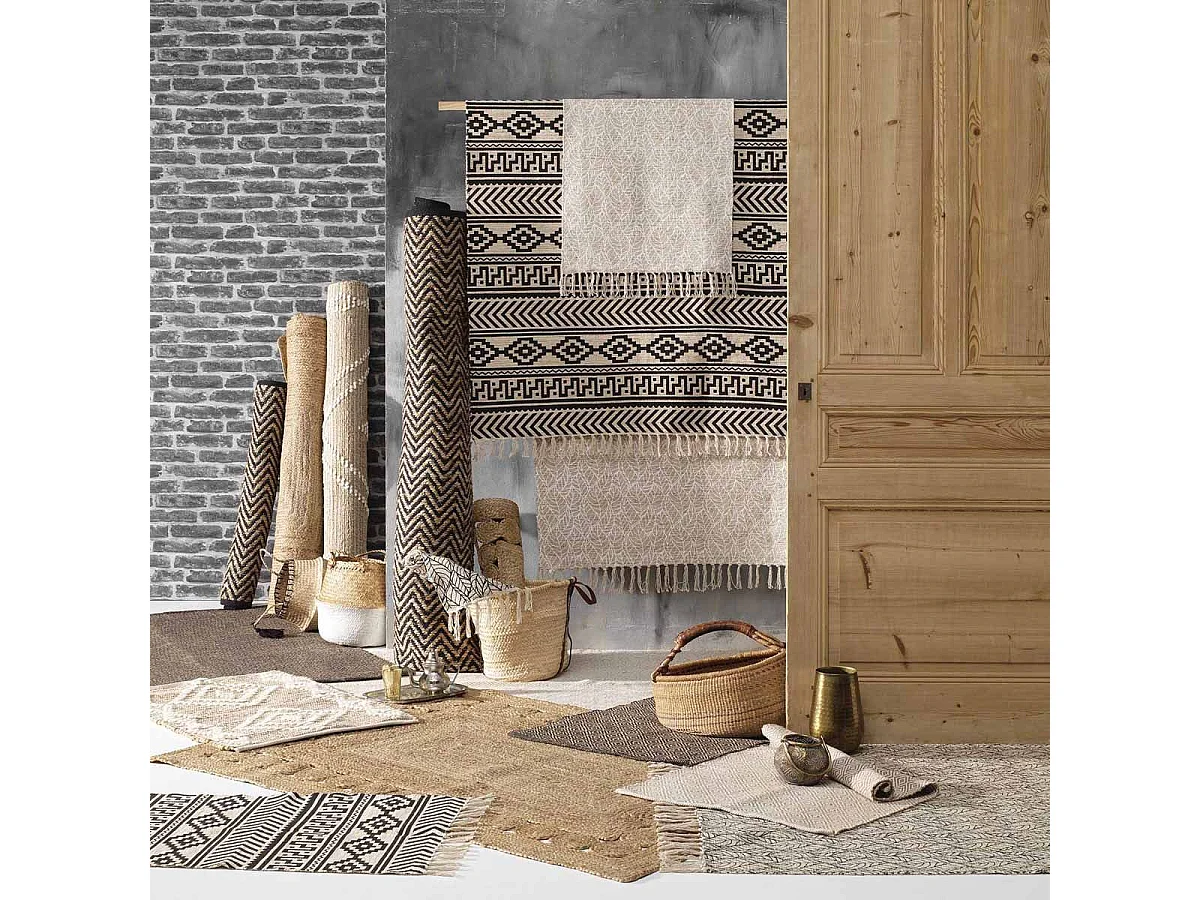 Tapis Déco à Franges "Kalinda" 60x90cm Noir