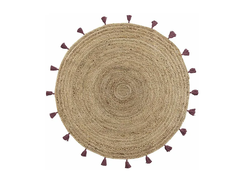 Tapis Déco Rond en Jute "Shira" 120cm Bordeaux