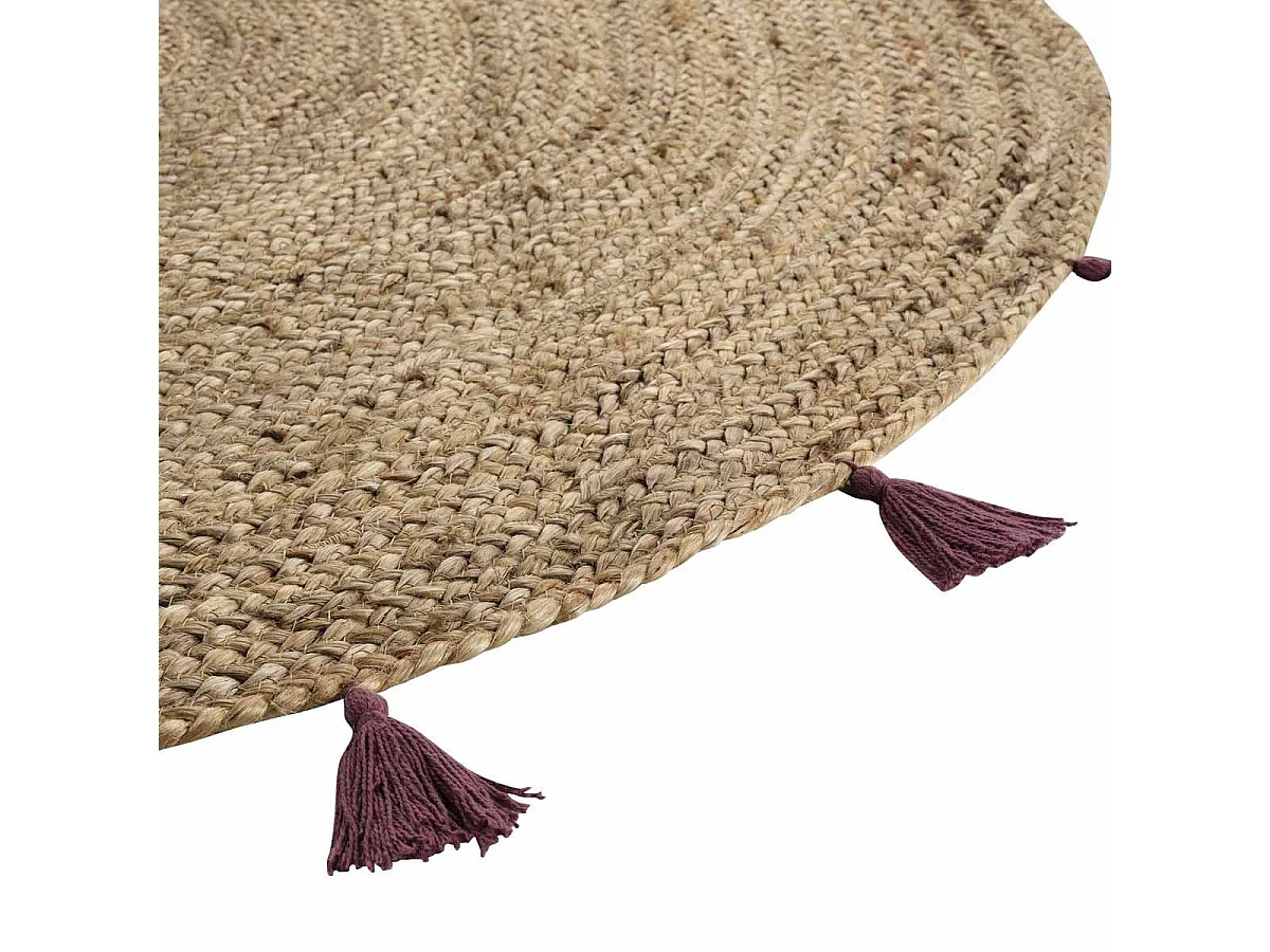 Tapis Déco Rond en Jute "Shira" 120cm Bordeaux