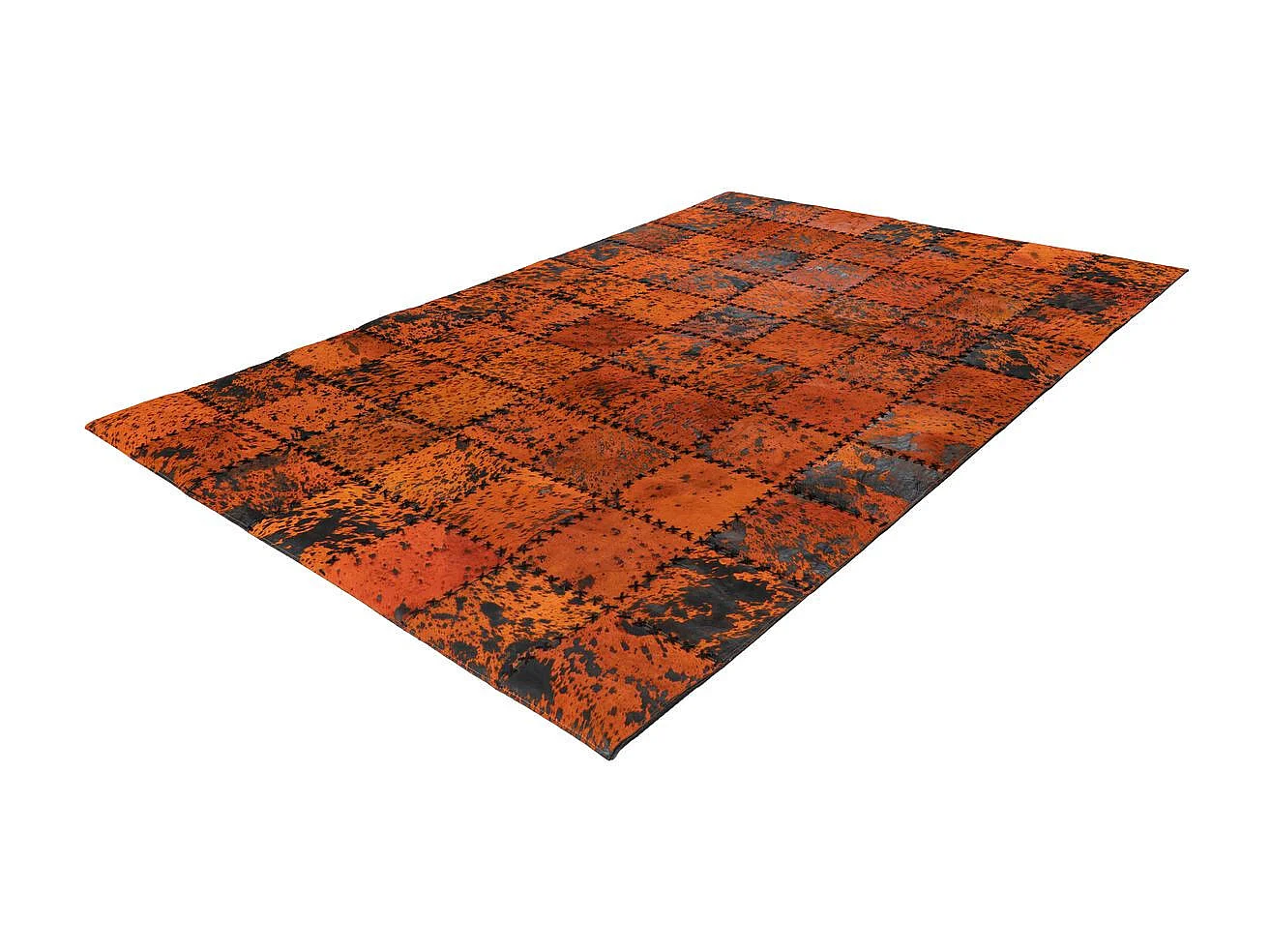 Tapis Patchwork en Cuir Fait Main "Voila" Orange 120 x 170 cm