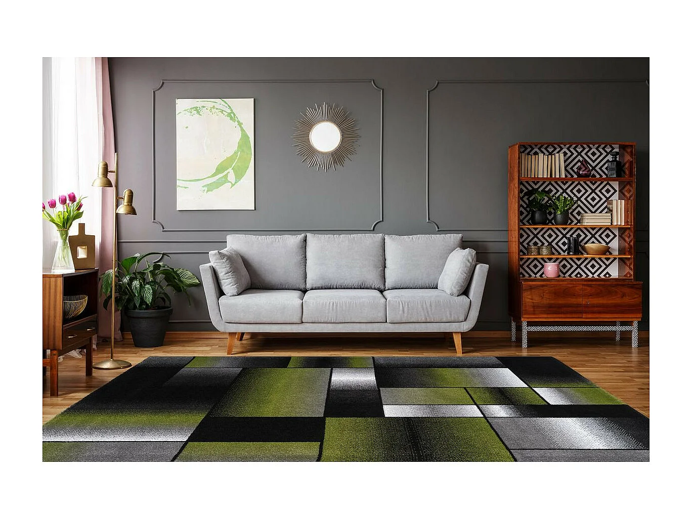 Tapis Tissé à Poils Courts "Broadway III" Vert & Gris 80 x 150 cm