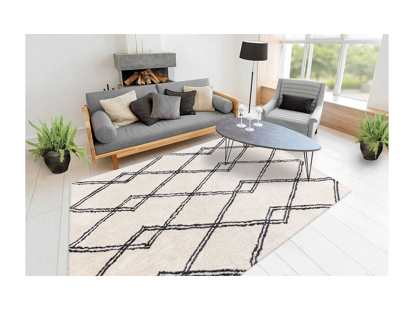 Tapis Imprimé Géométrique "Orlando" Ivoire 80 x 150 cm