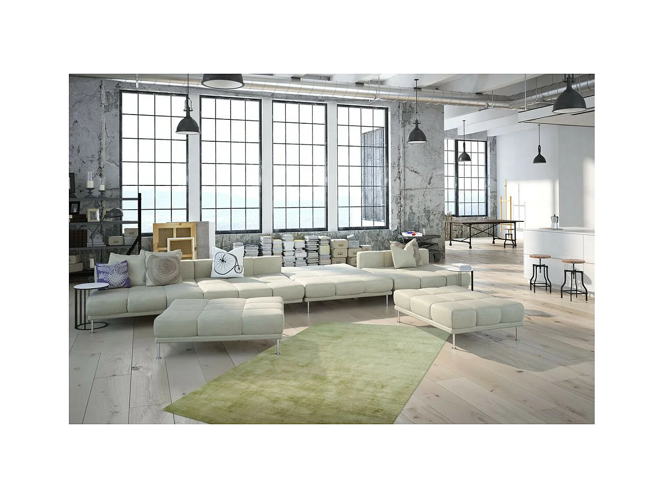 Tapis à Poils Courts Fait Main "Luxury I" Vert 120 x 170 cm