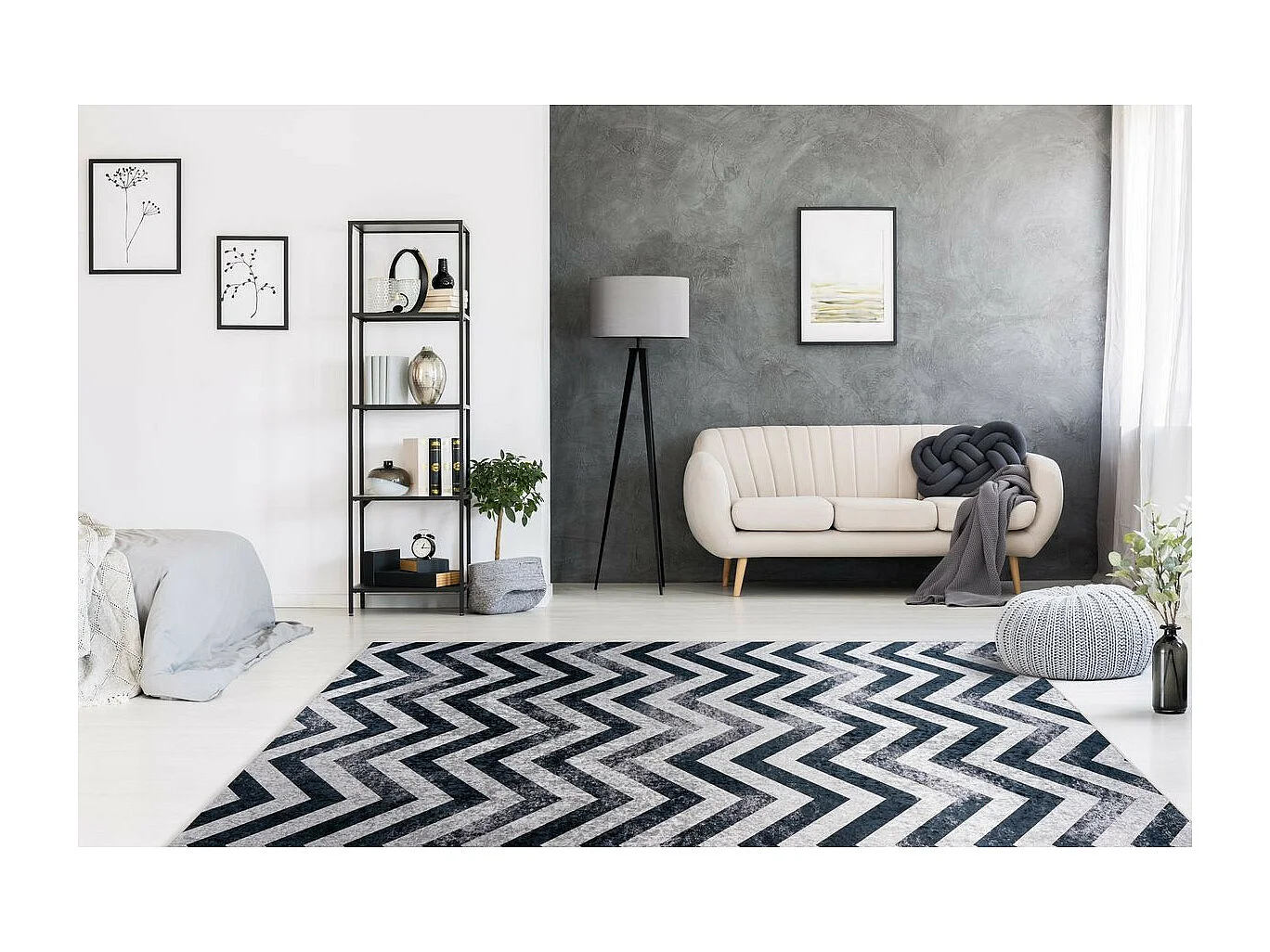 Tapis Imprimé à Poils Courts "Sally" Noir & Gris 120 x 170 cm