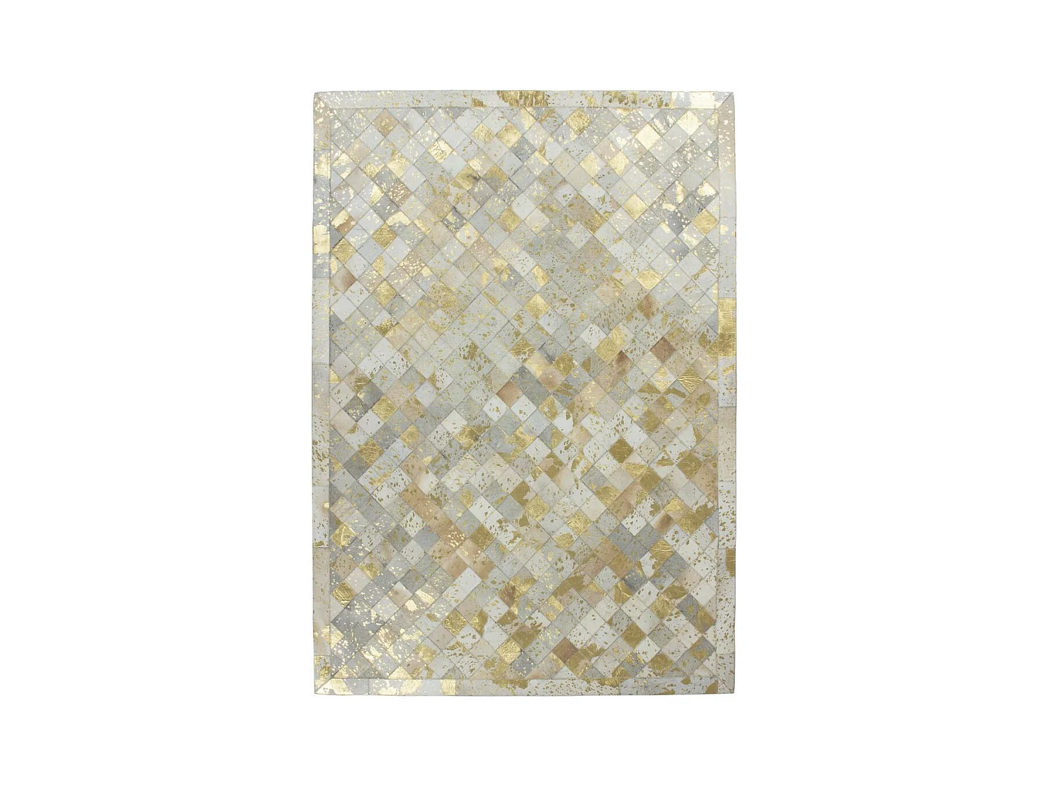 Tapis en Cuir Effet Mosaïque "Lavish" Ivoire & Or 120 x 170 cm