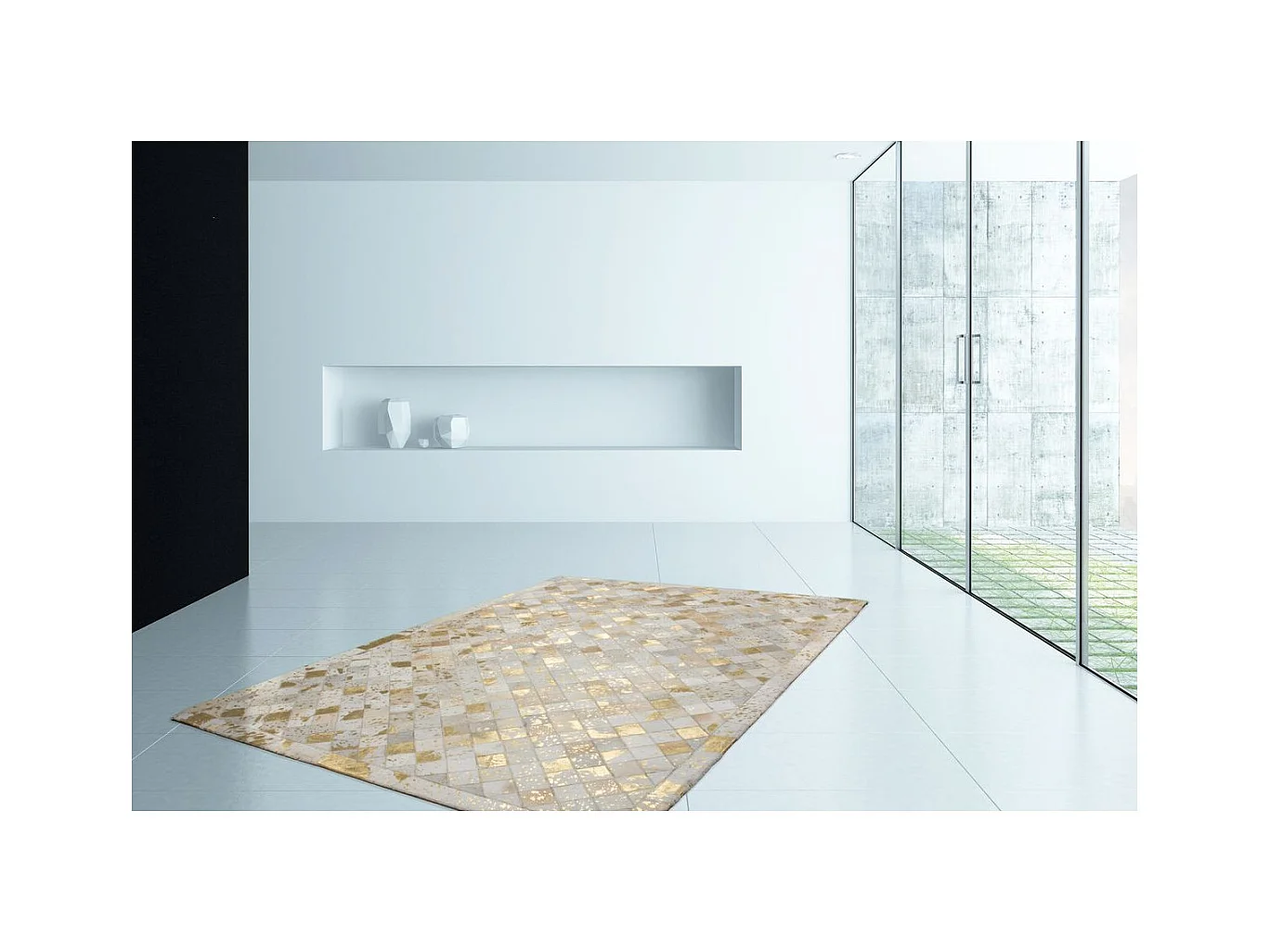 Tapis en Cuir Effet Mosaïque "Lavish" Ivoire & Or 120 x 170 cm