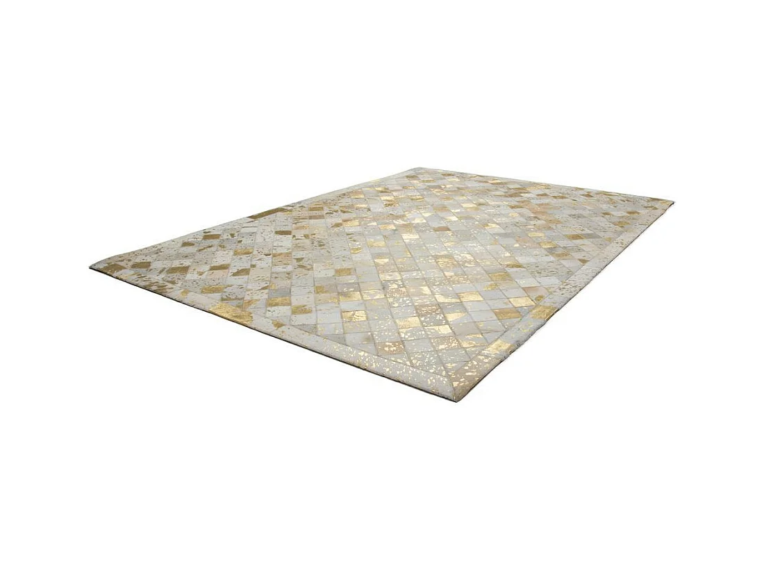 Tapis en Cuir Effet Mosaïque "Lavish" Ivoire & Or 120 x 170 cm