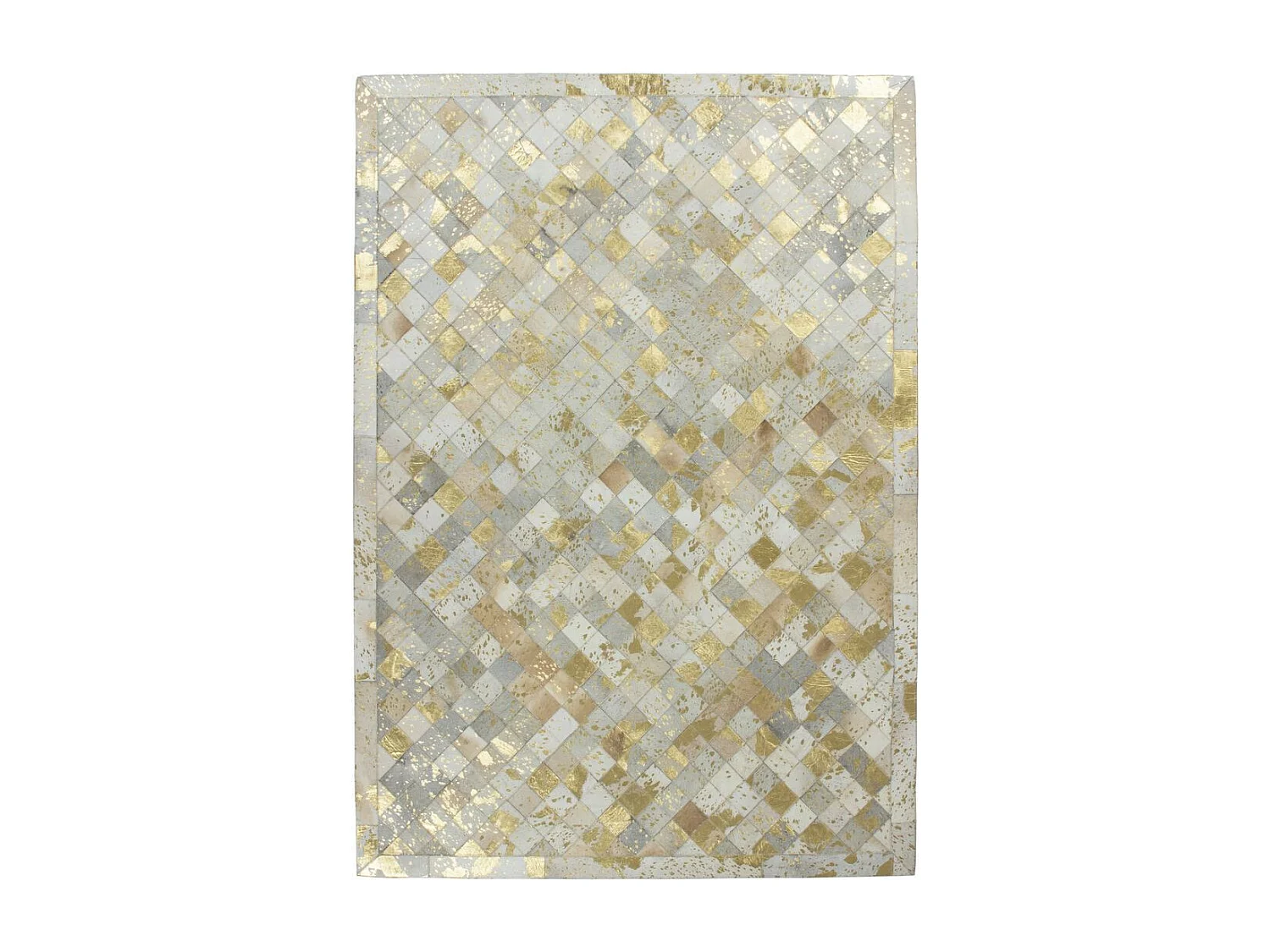 Tapis en Cuir Effet Mosaïque "Lavish" Ivoire & Or 120 x 170 cm