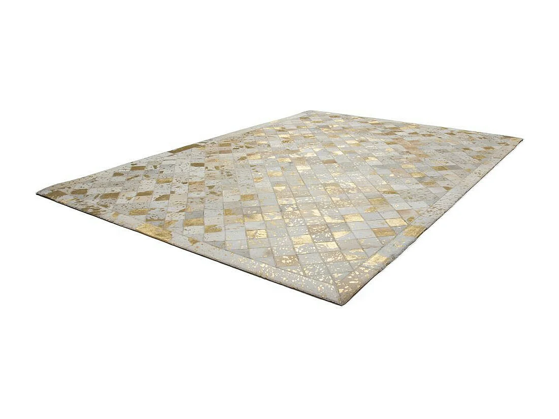 Tapis en Cuir Effet Mosaïque "Lavish" Ivoire & Or 120 x 170 cm
