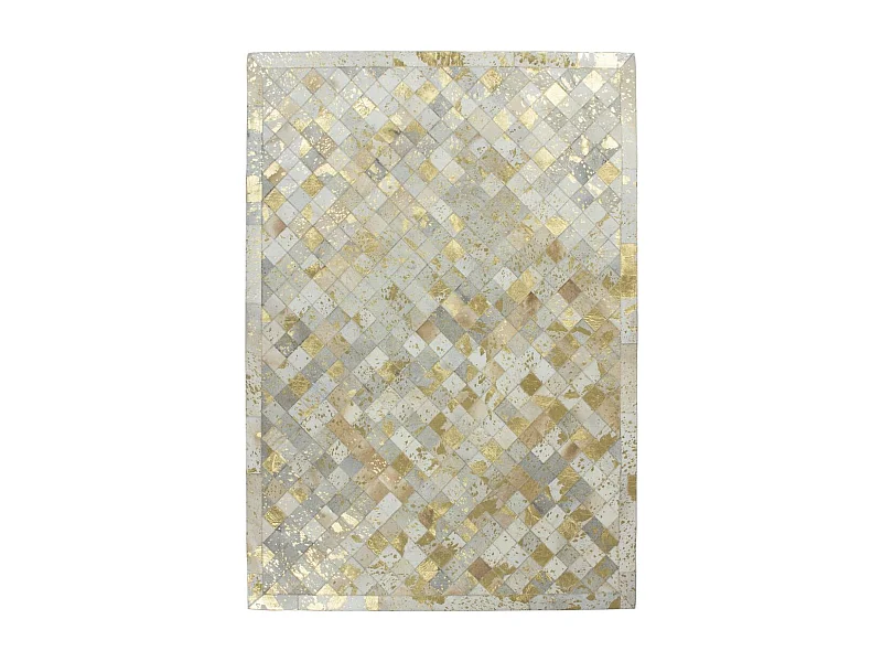 Tapis en Cuir Effet Mosaïque "Lavish" Ivoire & Or 120 x 170 cm