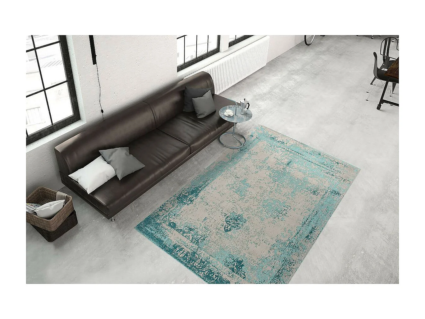Tapis Vintage Tissé "Nostalgia" Turquoise 120 x 170 cm