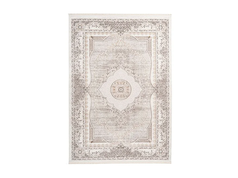 Tapis Vintage à Franges "Akropolis V" Gris & Argent 120 x 180 cm