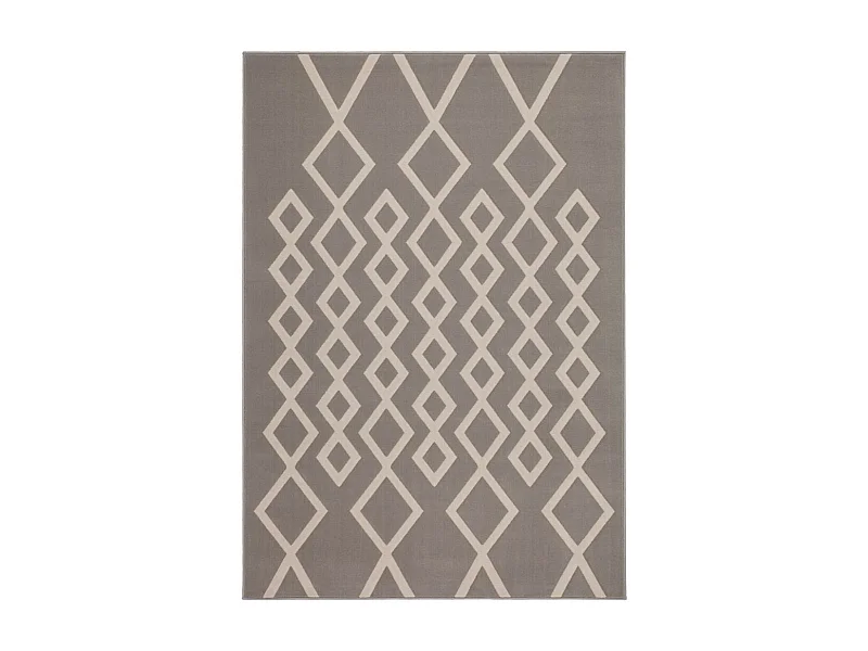 Tapis Géométrique à Poils Courts "Lina" Taupe & Ivoire 80 x 150 cm