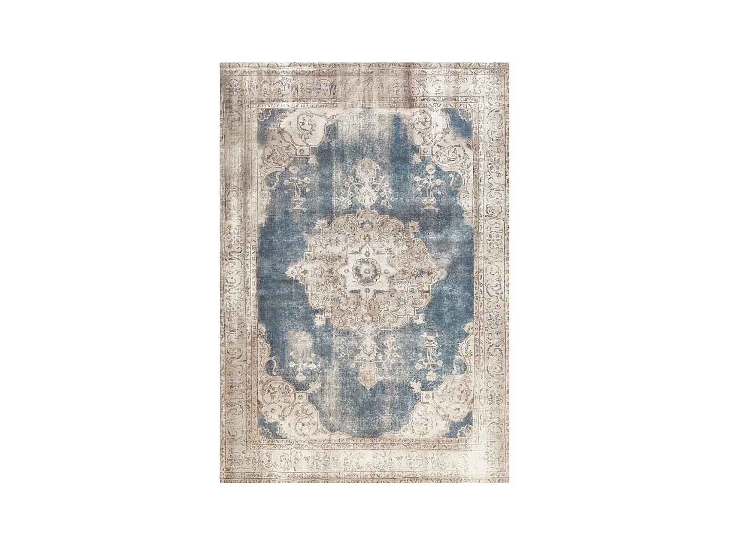 Tapis Imprimé Antique "Vintage" Beige & Bleu 140 x 200 cm