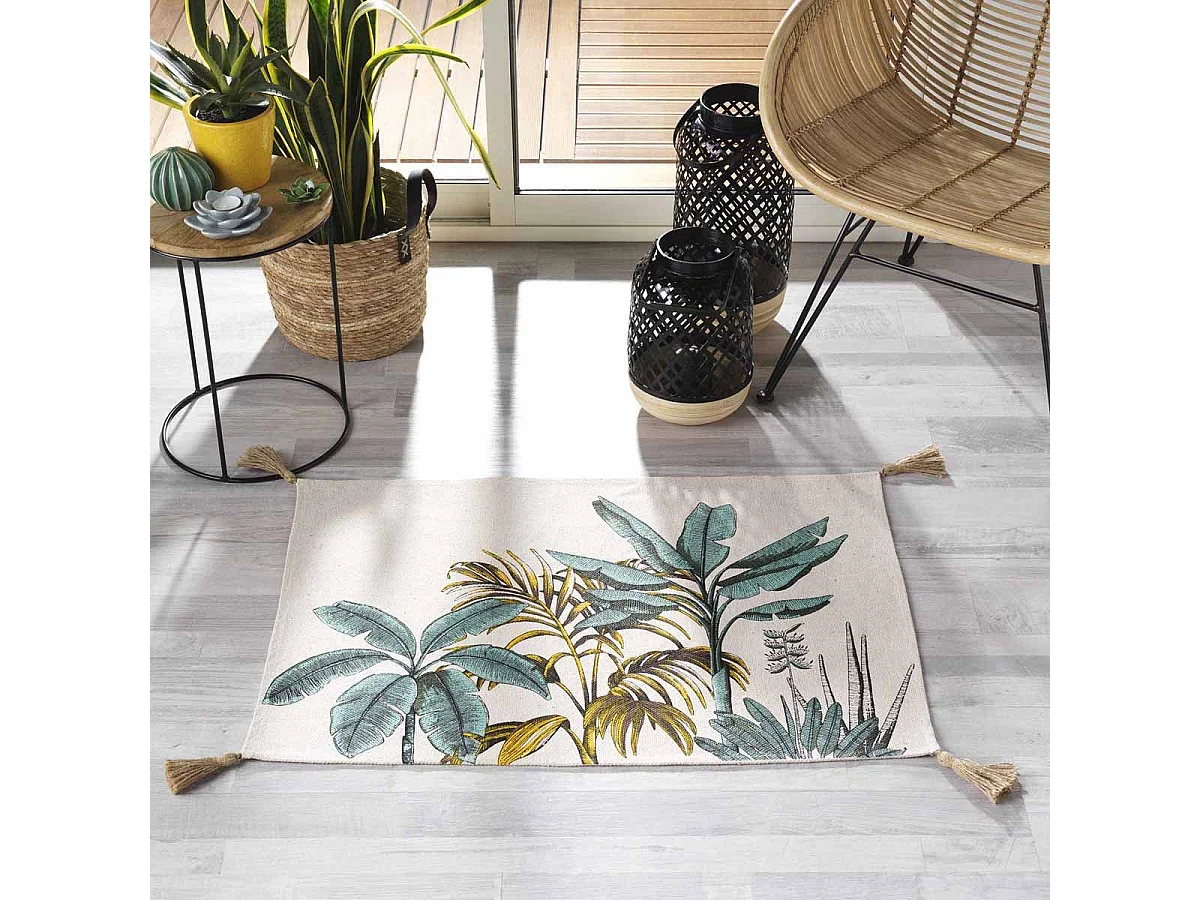 Tapis Déco à Pompons "Balinesia" 60x90cm Naturel