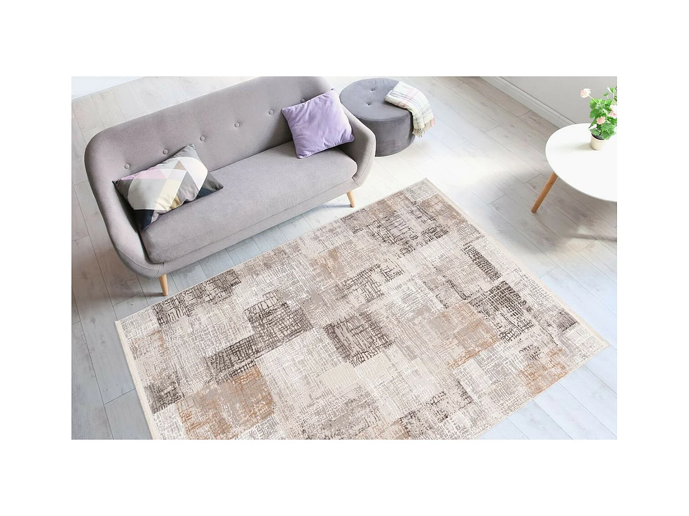Tapis Vintage à Franges "Akropolis IV" Gris & Argent 120 x 180 cm