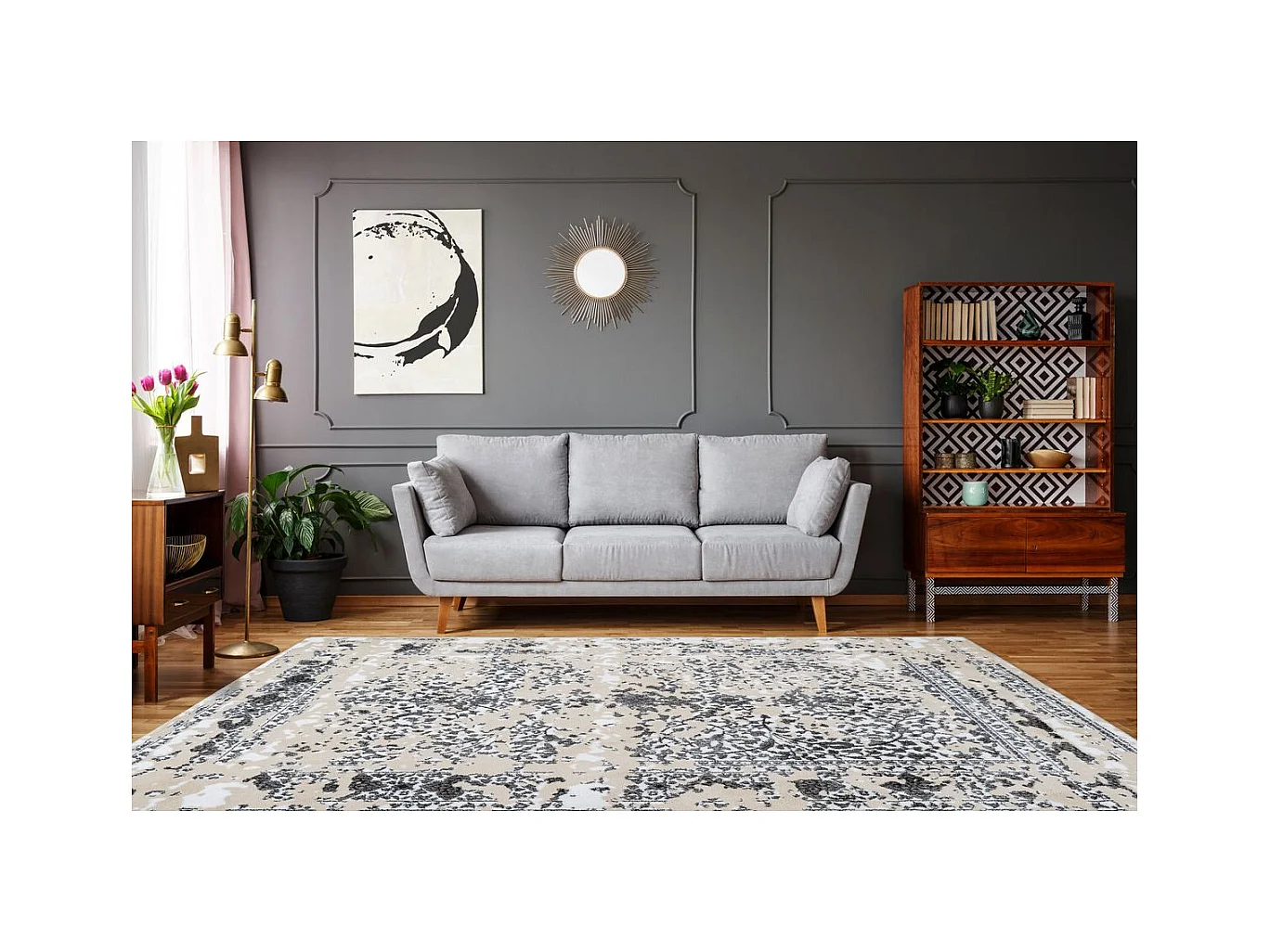 Tapis Vintage à Poils Courts "Broadway VI" Gris 120 x 170 cm