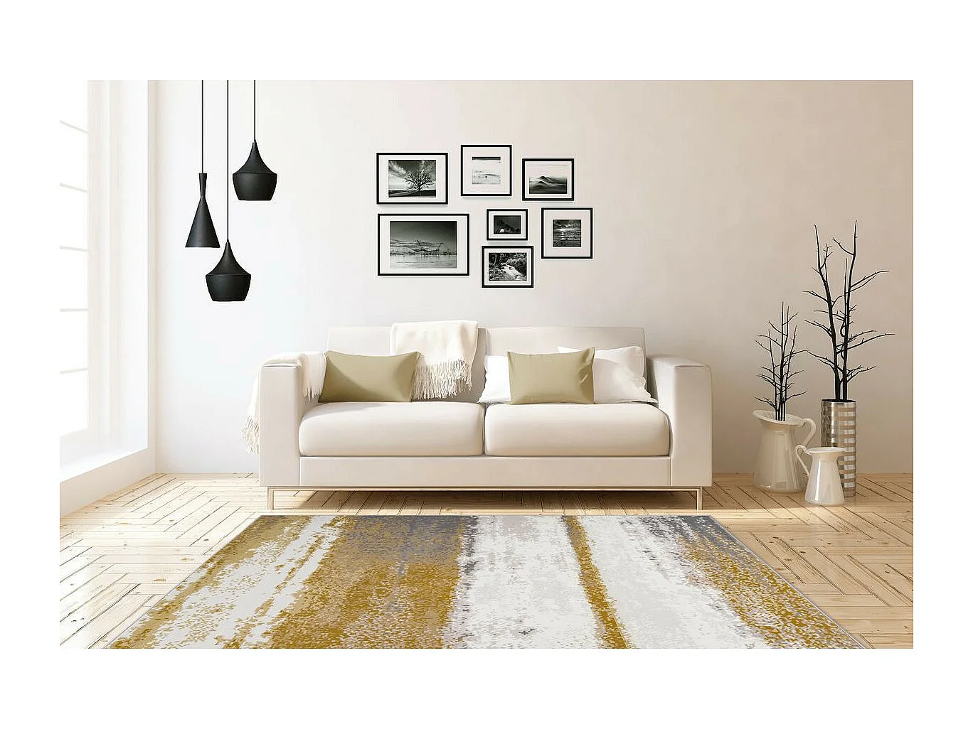 Tapis Vintage à Poils Courts "Esperanto V" Jaune 120 x 170 cm