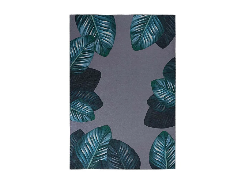 Tapis Imprimé à Poils Courts "Tropical" Noir & Vert 130 x 190 cm