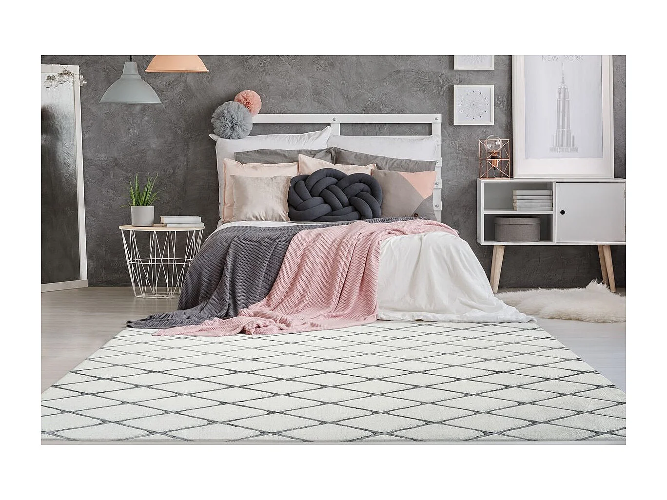 Tapis Shaggy Géométrique "Vivica" Blanc & Anthracite 80 x 150 cm